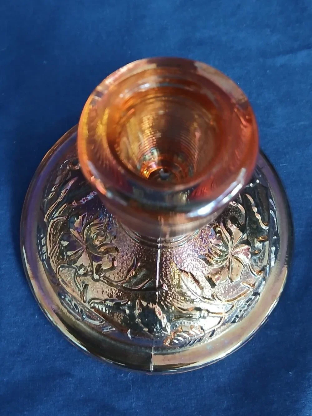 Vintage Imperial Glass Lustre Rose Marigold Candleholder Pair 1960s
